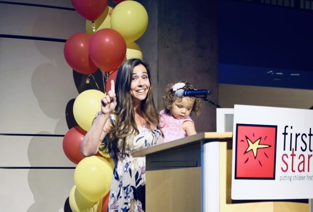 Devin Alexander speaking at First Star Foundation with Jelly Bean